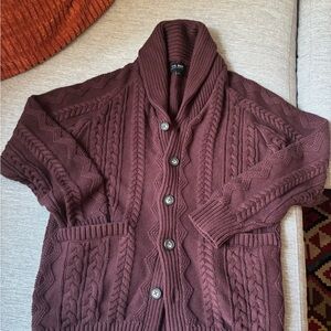 The Tie Bar Burgundy Cable Knit Cardigan